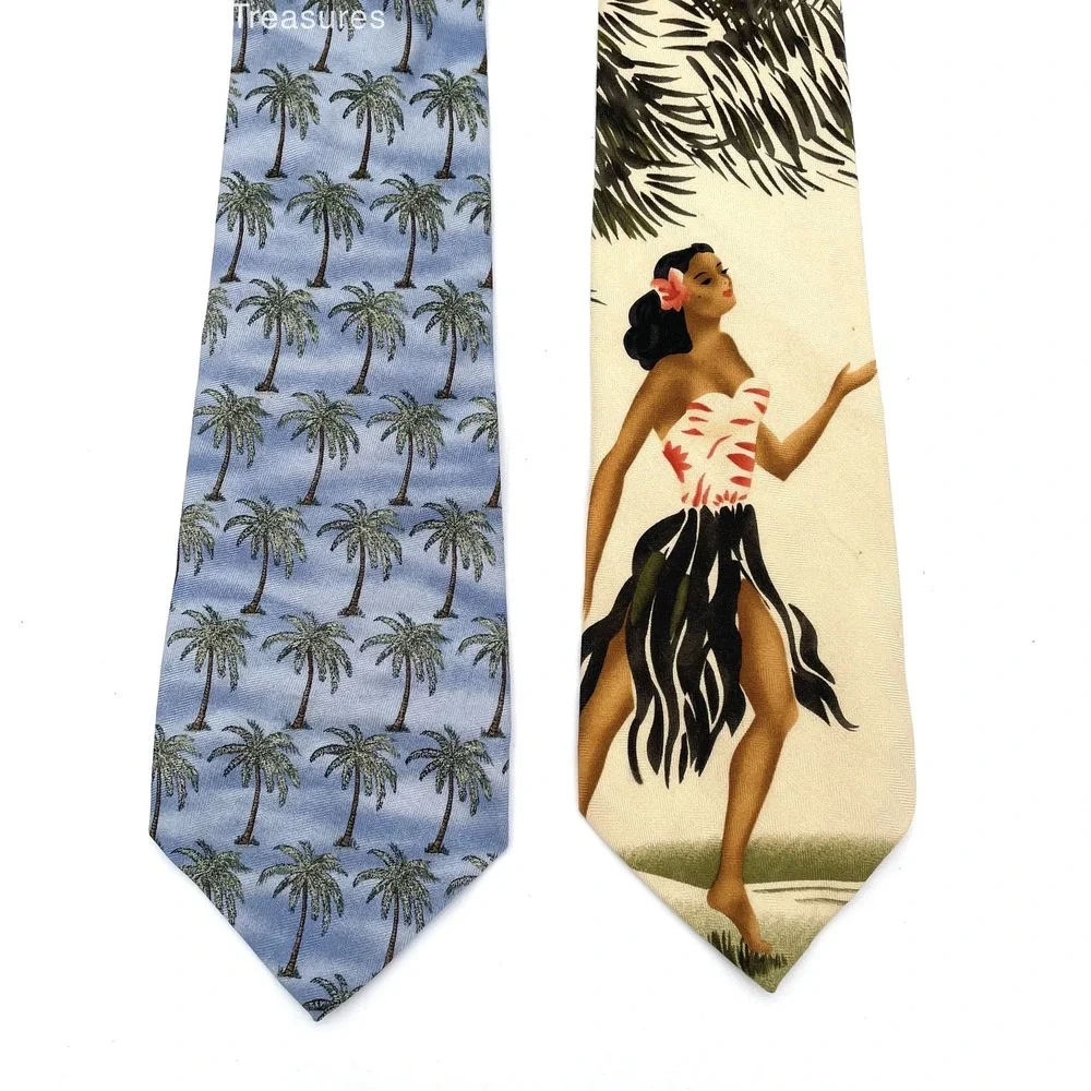 VTG Tommy Bahama 100% Silk Made in USA Hawaii Aloha Print Tie Set of 2